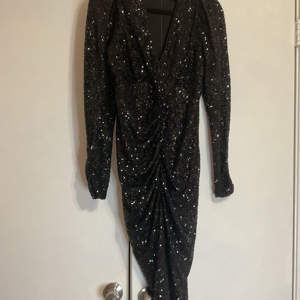 Gibson Latimer Black Sequin Long Sleeve Dress